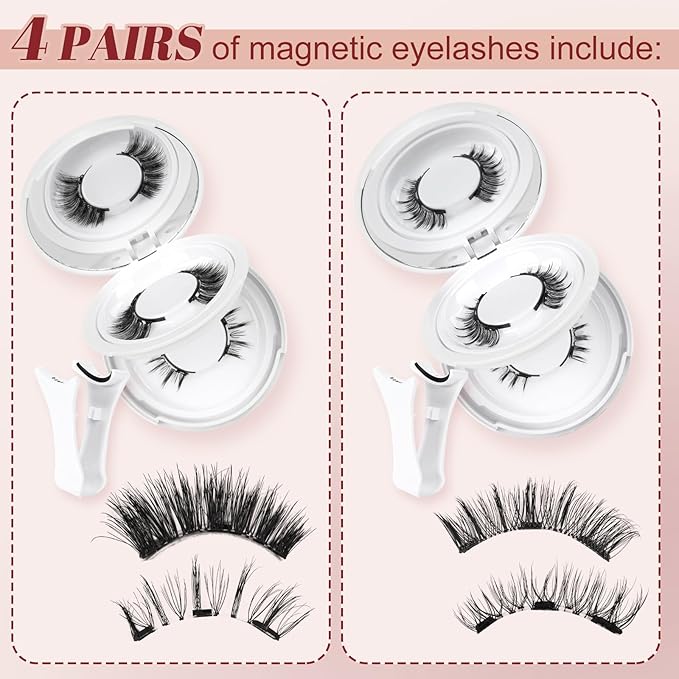 Higu clace Magnetic Eyelashes 4Pairs Magnetic Eyelashes with Applicator Soft Magnetic Lashes Natural Look Wispy Magnet Lashes Without Eyeliner Easy to Wear and Remove(DJCX-B06）