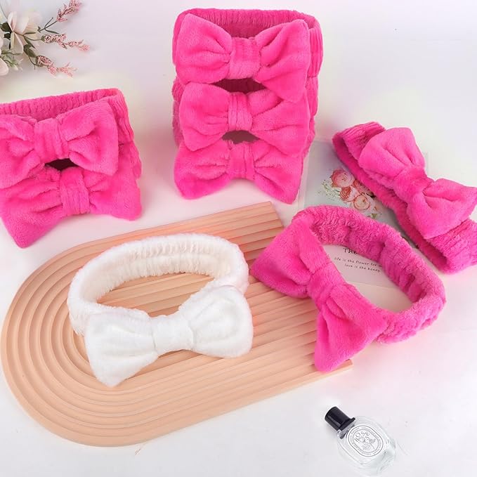 CIEHER 8 Pcs Hairbands for Bachelorette Party Favors - 1 White + 7 Hot Pink, Hair Accessories for Bride Bridesmaid, Securing Hair for Skincare Makeup, Spa, Yoga, Sports, Home, Law and Other Occasions