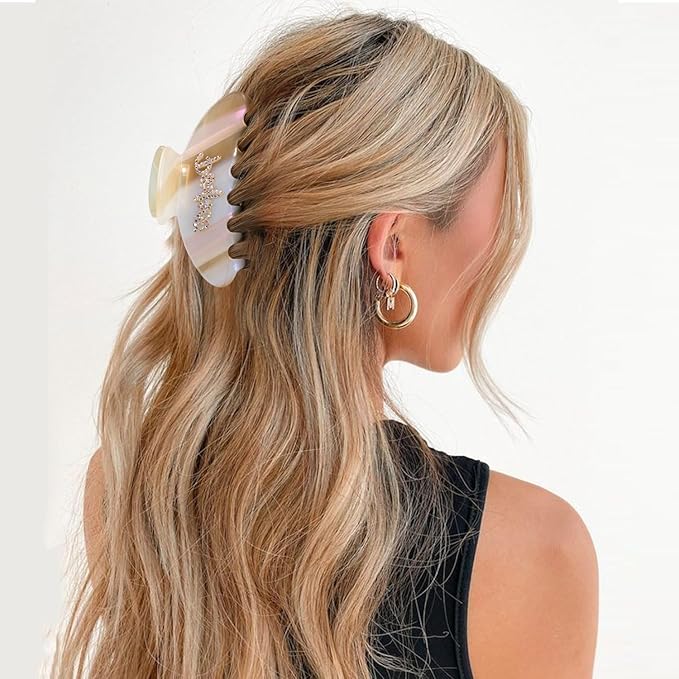 MAORULU Cute Claw Clip for Women – 4.3'' Large Acetate Hair Clips for Thick Thin Curly Long Hair, Durable Hair Clamps Non-slip Jaw Clip, Strong Hold, No Hair Damage, Stylish French Design (Beige)