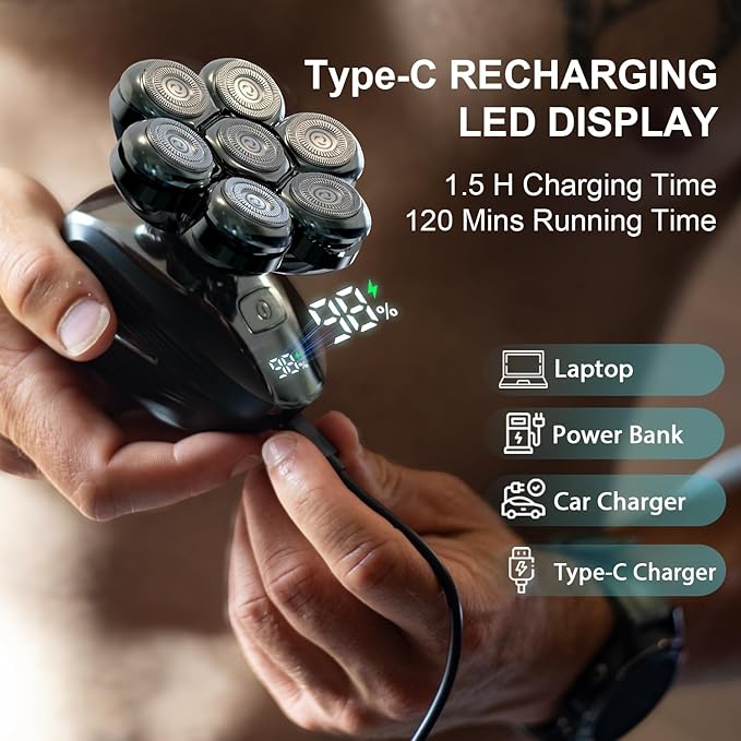 Cyruzi Head Shavers for Bald Men: 7D Floating Electric Razor with Magnetic Removable Head, IPX7 Waterproof Wet or Dry Shaver, LED Display & Type-C Fast Charging - Lime Green