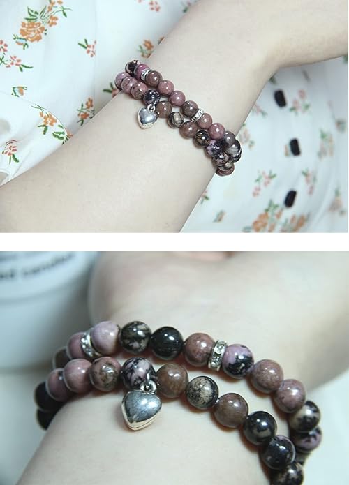 2Pcs Healing Crystal Bracelets for Women Handmade Beaded Bracelet Healing Prayers Crystal 8mm Natural Stone Beads Bracelet Stress Relief Get Well Soon Gifts