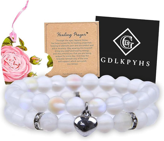 2Pcs Healing Crystal Bracelets for Women Handmade Beaded Bracelet Healing Prayers Crystal 8mm Natural Stone Beads Bracelet Stress Relief Get Well Soon Gifts