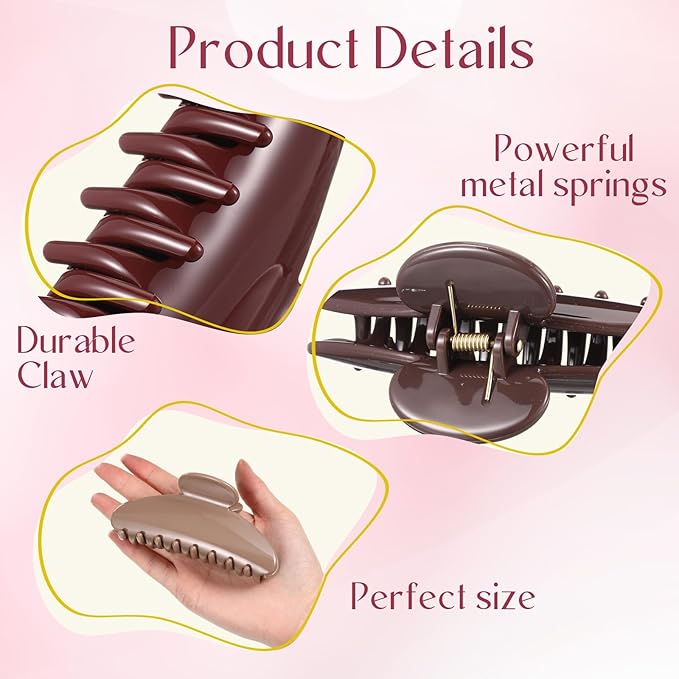 8 Pcs Large Acrylic Hair Claw Clips for Women Non-slip Strong Hold Jaw Clamps for Thick Thin Hair (French,Earth Tone Color)