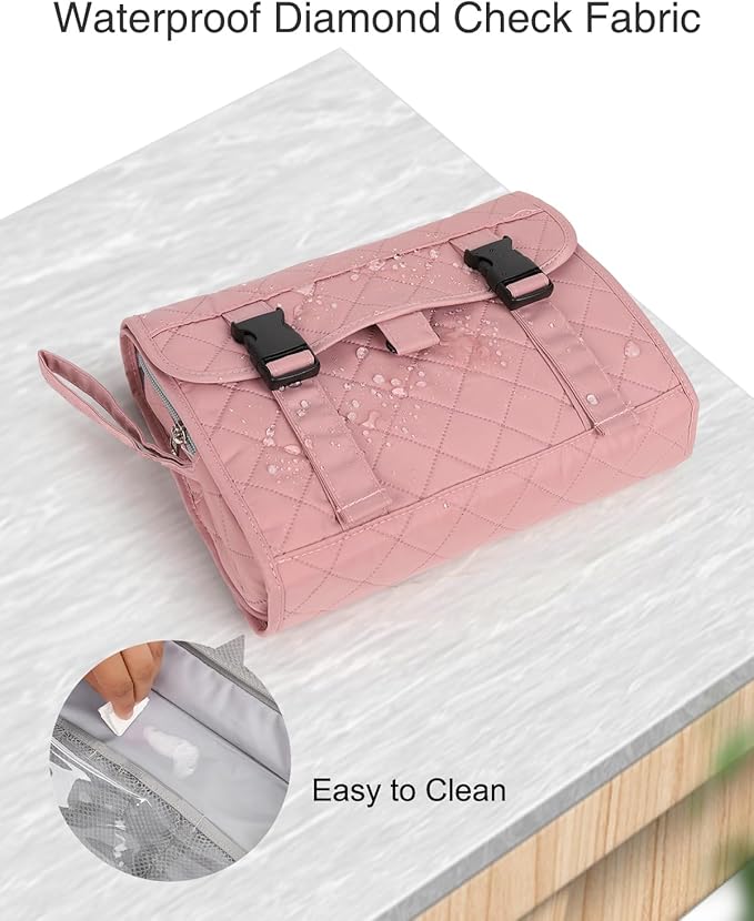 Relavel Travel Hanging Toiletry Bag, Travel Kit Shaving Bagfor Men Women, Waterproof Makeup Bag, Large Wash Bag Makeup Organizer, Toiletries Case for Bathroom Nude Pink