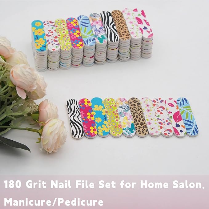 50-Pack 180 Grit Double Sided Disposable Nail Files & Emery Boards for Natural Nails - Bulk Mini/Small Grit Nail File Set for Home Salon, Manicure/Pedicure