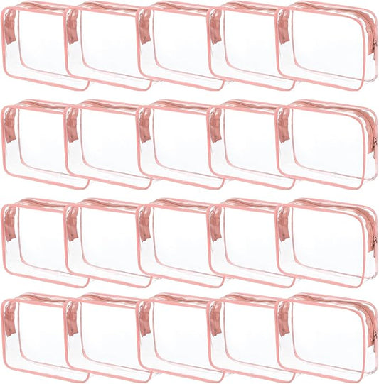 20 Packs Clear Cosmetics Bags for Women Men Waterproof Toiletry Bags PVC Makeup Bags Organizer Case with Zipper for Travel Bathroom (20 Pink Colors)