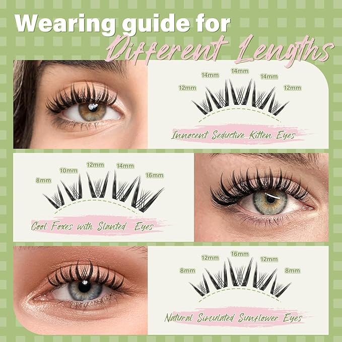 KEYYOU Naiad Lash Clusters Fairy Eyelash Extension C Curl 144Pcs Eyelash Extension Wispy Natural Invisible Band Lash with Waterproof DIY Lash Extension at Home(Naiad-C-8-16MIX)