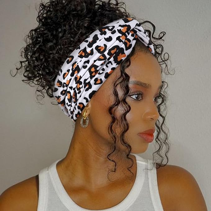 DRESHOW 4 Pack Boho Non-Slip Headbands for Women Girls Yoga Workout Running Knotted Turban Floral Elastic Head Wrap
