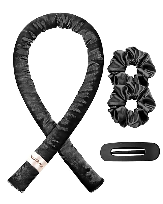 Yanibest Satin Heatless Curler Set, Overnight Hair Curler to Sleep in, No Heat Heatless Curl with Scrunchies and Clip，Black