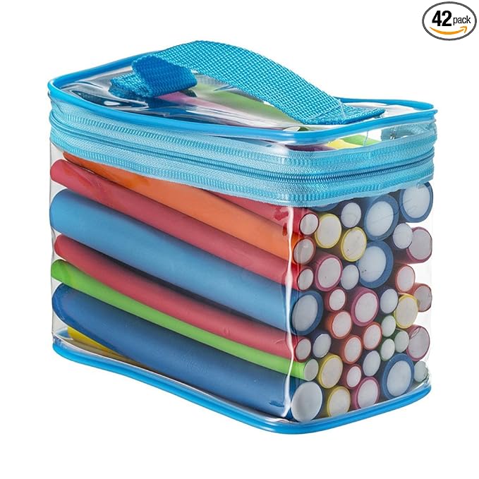 Pinkiou Hair Curlers Rollers Flexi Rods 42 Pack - Heatless Hair Curlers with Bag, 7 Sizes Flexible Curling Rods Set for Short Long Hair, No Heat Bendable Curling Rods
