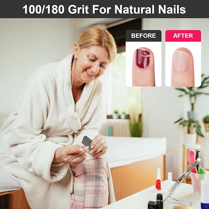 Diesisa Buffer Block Nail File, 100/180 Grit Sponge Nail Buffers for Acrylic Nails, Mini Buffing Block Double Sided for Manicure Tools 30 Count - Black