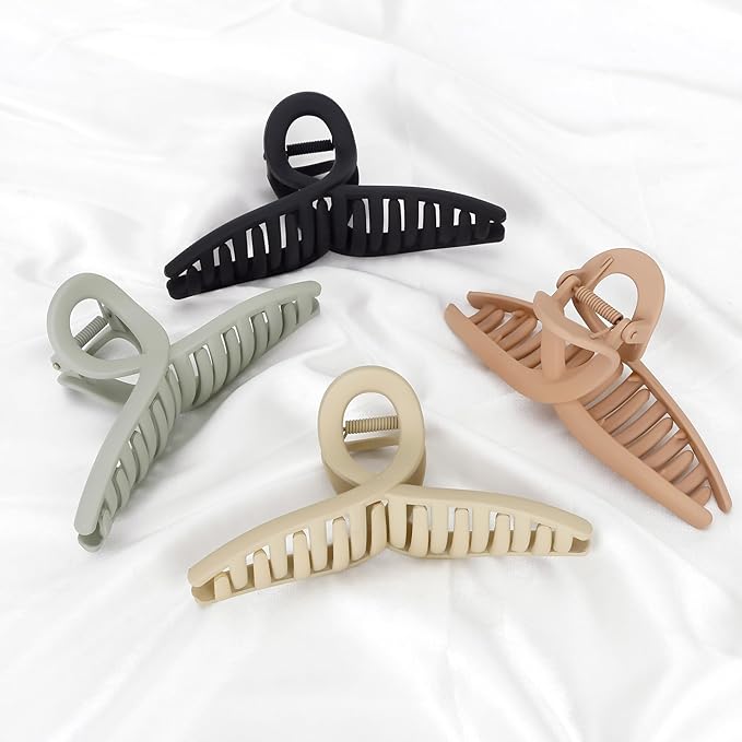 Big Hair Claw Clips Large Matte Butterfly Hair Clips for Women 5.1" Oversize Hair Clip for Long Thick Hair Barrette Accessories for Women's and Girl's 4 PCS (black,light green,pink,khaki)