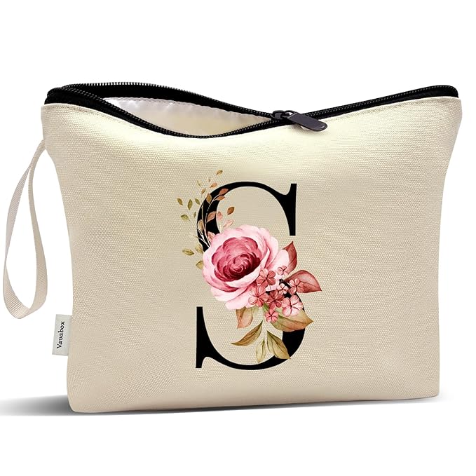 Vavabox A-Z Personalized Makeup Bag, Birthday Gifts for Women Mom, Gifts for Best Friend, Bride Bridesmaid Cosmetic bag (S, Yellow)
