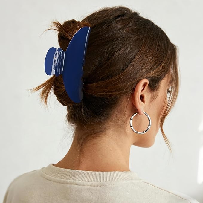 MAORULU Cute Claw Clip for Women – 4.3'' Large Acetate Hair Clips for Thick Thin Curly Long Hair, Durable Hair Clamps Non-slip Jaw Clip, Strong Hold, Stylish French Design (Navy Blue)