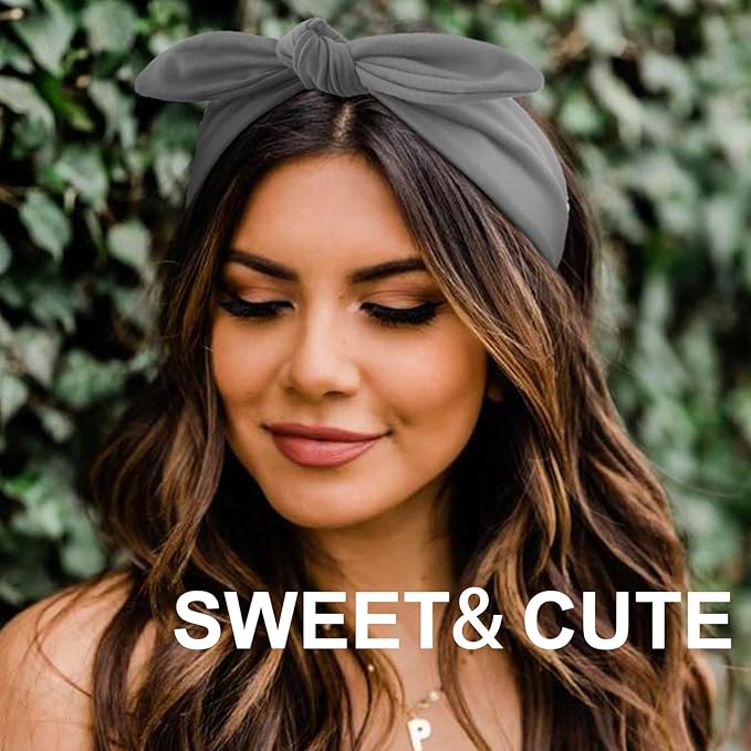 DRESHOW 4 Pack Adjustable Knotted Headbands Non Slip Elastic Yoga Hair Bands Solid Colors Headbands for Women and Girls