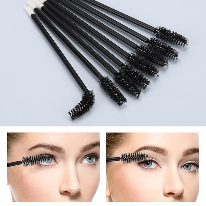 300 Pcs Disposable Mascara Wands Dual Ended Eyelash Brush Lip Brush, Lipstick Applicator Eyebrow Spoolies for Eyelash Extensions, Portable Makeup Brush for Eyebrow, Lip - Black