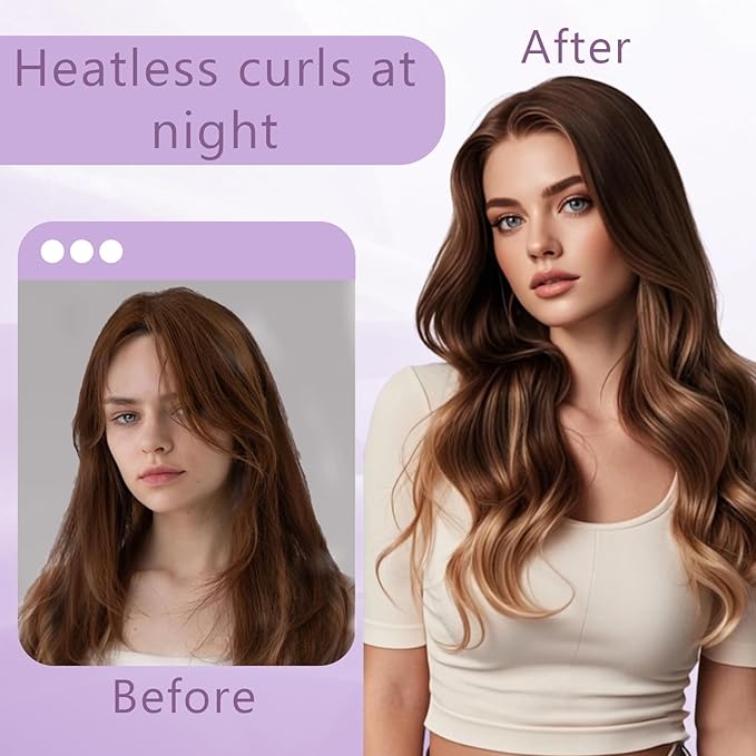 Curling Tie New Hair Curlers to Sleep in, Heatless Curls Overnight Headband, Soft Ribbon Wrap for Long Hair, Perfect Natural Curls Bouncy Curly Hairstyle Hair Suitable for All Hairs Types (Purple)