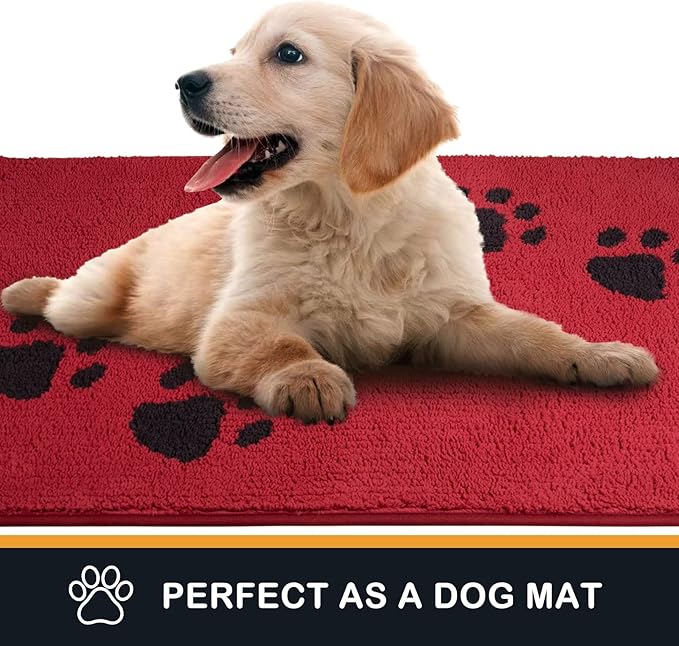 PURRUGS Dirt Trapping Door Mat 24" x 35.5", Non-Skid/Slip Machine Washable Microfiber Entrance Rug, Shoes Scraper, Dog Doormat, Super Absorbent Floor Mat for Muddy Wet Shoes and Paws, Red