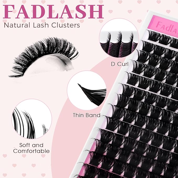 FADLASH Fluffy Lash Clusters 200D Eyelash Clusters 8-16mm Individual Clusters Eyelash Extensions Volume Lash Extensions DIY at Home (200D, 8-16mm)