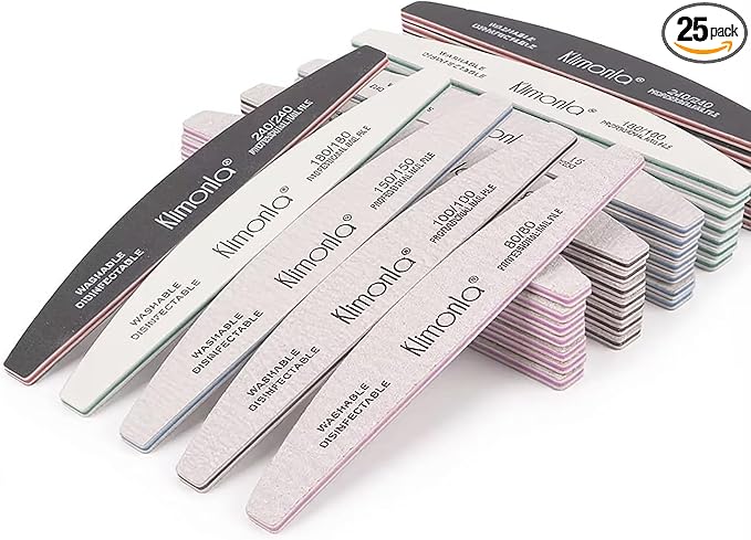 25PCS Gray Professional Nail Files 80/100/150/180/240 Grit, Emery Boards Nail Files for Natural Nails and Acrylic Nails, Double Sided Emory Boards limas para unas acrilicas Reusable Manicure Tools