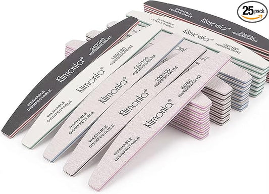 25PCS Gray Professional Nail Files 80/100/150/180/240 Grit, Emery Boards Nail Files for Natural Nails and Acrylic Nails, Double Sided Emory Boards limas para unas acrilicas Reusable Manicure Tools