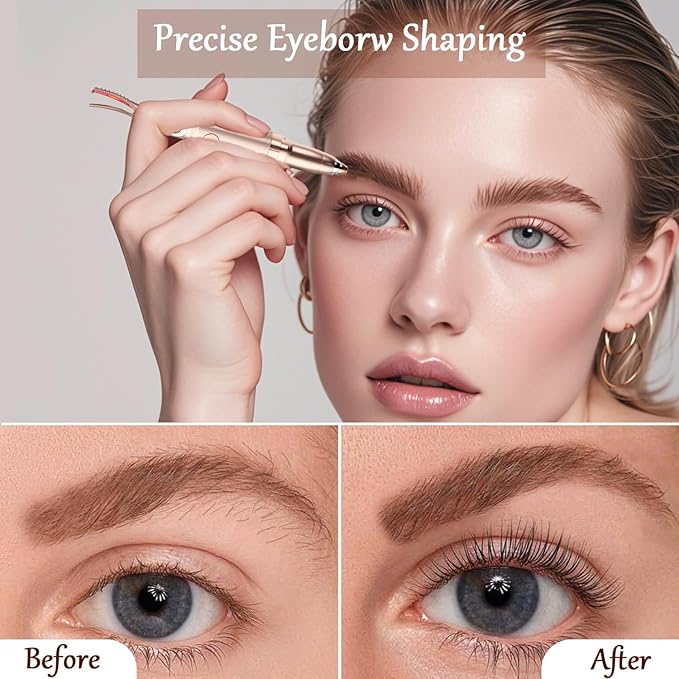 2 in 1 Heated Eyelash Curlers and Eyebrow Trimmer for Women, Electric Eyelash Curler with 2 Temperature Modes Anti-Burn USB Rechargeable Heated Eyelash Curler, Ideal Gift for Women GD912