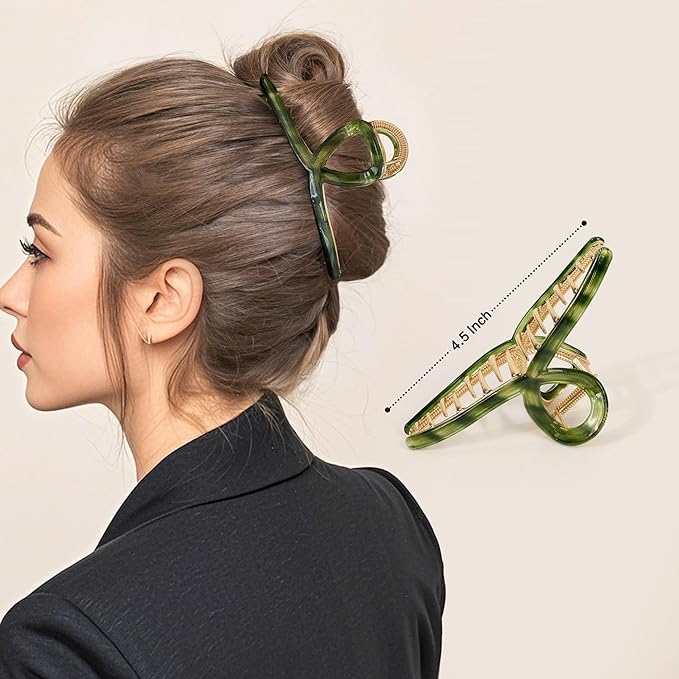 Big Hair Claw Clip Metal Claw Clips for Women Strong Hold Claw for Heavy Hair Green Acetate Claw Clips for Girls 4.5" Jaw Clamp Large Hair Accessories for Long Thick Hair (New Green)