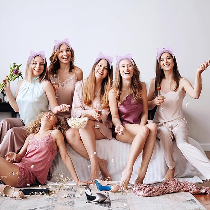 Semato Bachelorette Party Favor Set Bride and Bridesmaid Spa Headband Skincare Headbands for Women Gifts and Party Supplies (Purple)