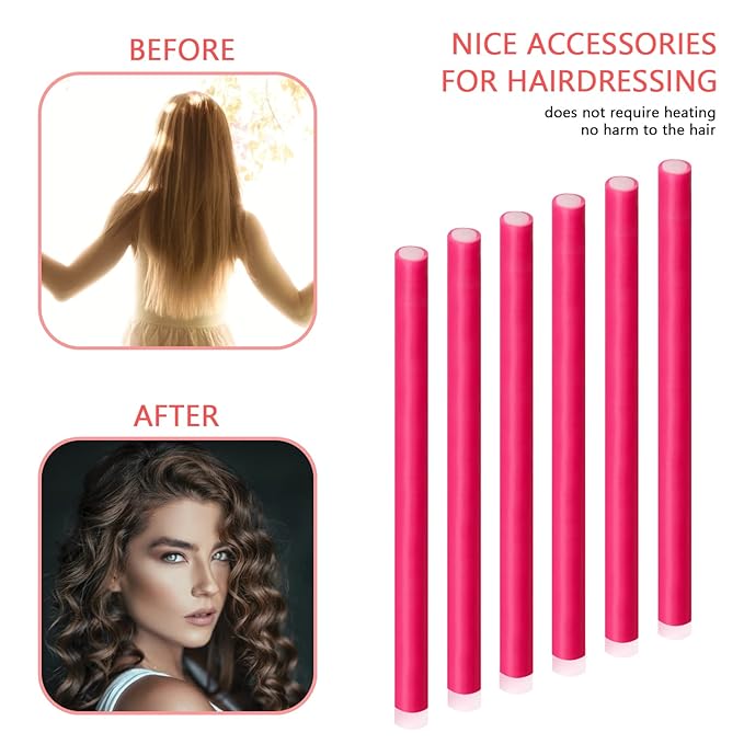 BIEAEIA 60 Pieces Flexible Curling Rods, 9.45 x 0.31 inches Foam Hair Rollers for Long Hair Short Hair Women Girls, No Heat Hair Curlers with Steel Pintail Rat Tail Comb, Pink
