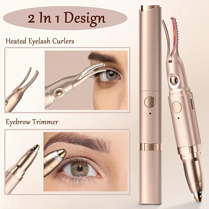 2 in 1 Heated Eyelash Curlers and Eyebrow Trimmer for Women, Electric Eyelash Curler with 2 Temperature Modes Anti-Burn USB Rechargeable Heated Eyelash Curler, Ideal Gift for Women GD912