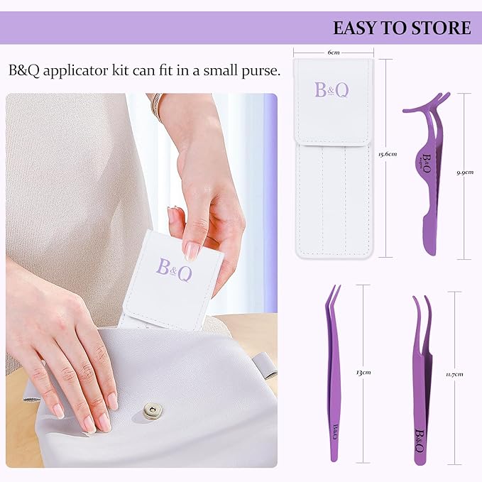 B&Q Eyelash Applicator Tool 3 PCS Lash Applicator Tool Kit Lash Tweezers for Eyelash Extensions Application Tool and Removal （Purple,3 PCS）