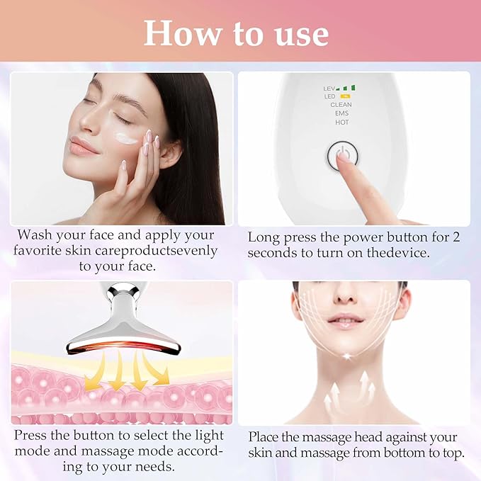 Red-Light-Therapy-for-Face and Neck Massager,7 Colors Womens Skin Rejuvenation Lifting Facial Massager Tool for Toning,Glow Boost (White)