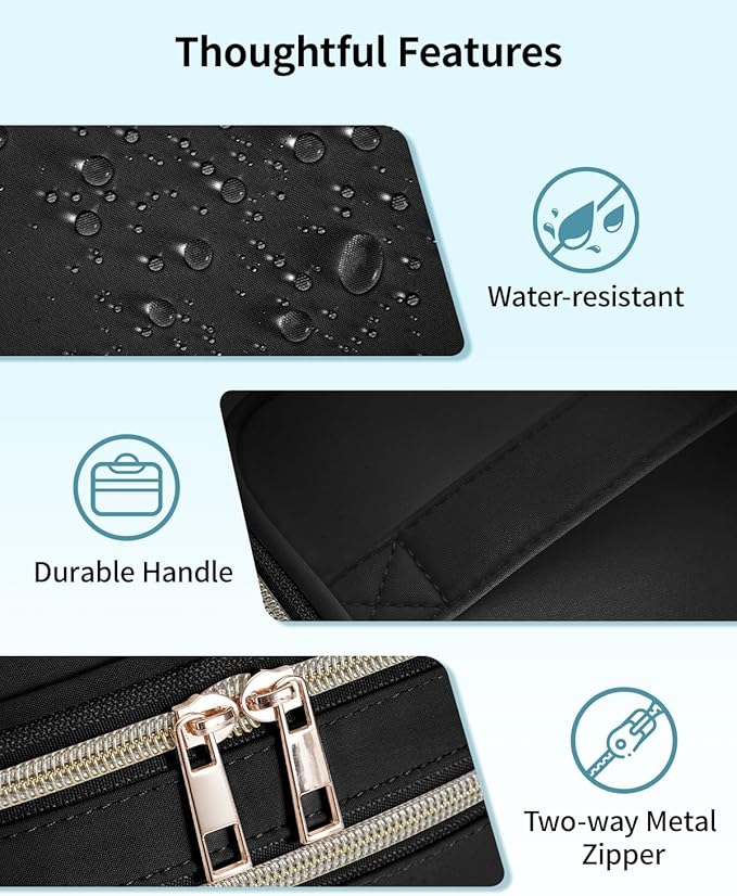 Wandering Nature Makeup Bag, Travel Make Up Bag with Divider, Makeup Case Organizer for Women in Fabric, Black