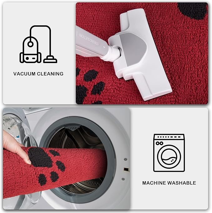 PURRUGS Dirt Trapping Door Mat 24" x 59", Non-Skid/Slip Machine Washable Microfiber Entrance Rug, Shoes Scraper, Dog Doormat, Super Absorbent Floor Mat for Muddy Wet Shoes and Paws, Red