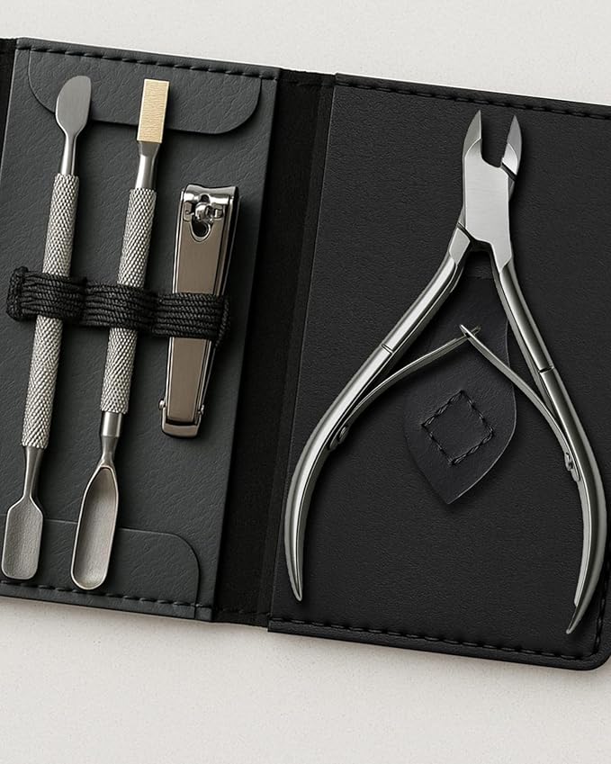 UM Supplies Cuticle Trimmer | Professional Cuticle Nipper With 2 Pushers, Nail Cutter + Pouch | Travel Set | Pedicure Manicure Nail Care Tool Stainless Steel (Jaw 5mm Double Spring)