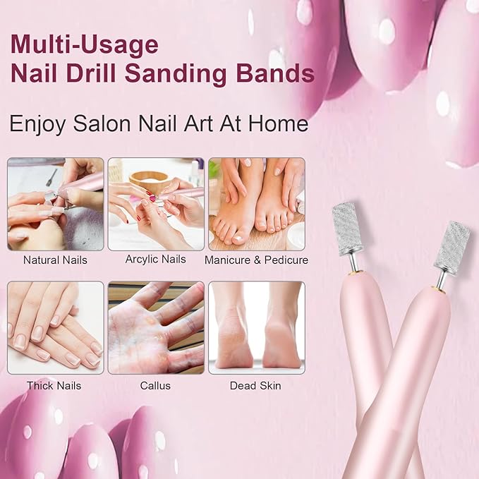 100Pcs Nail Sanding Bands for Nail Drill 240Grit, Fine Grit Nail Sanding Bands for Nail Drill with 3/32” Nail Sanding Bit for Natural Nail, Nail Drill Sanding Bands Set for Manicure & Pedicure