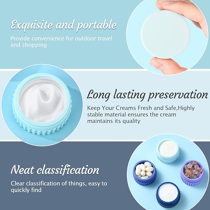 Maxcheck 8 Pcs Travel Containers for Toiletries 0.68 Oz/20 ml Small Silicone Cream Jar with Lid Mini Leakproof Lotion Jar Refillable Travel Cosmetic Container for Face Body Skin Cream (Modern Color)