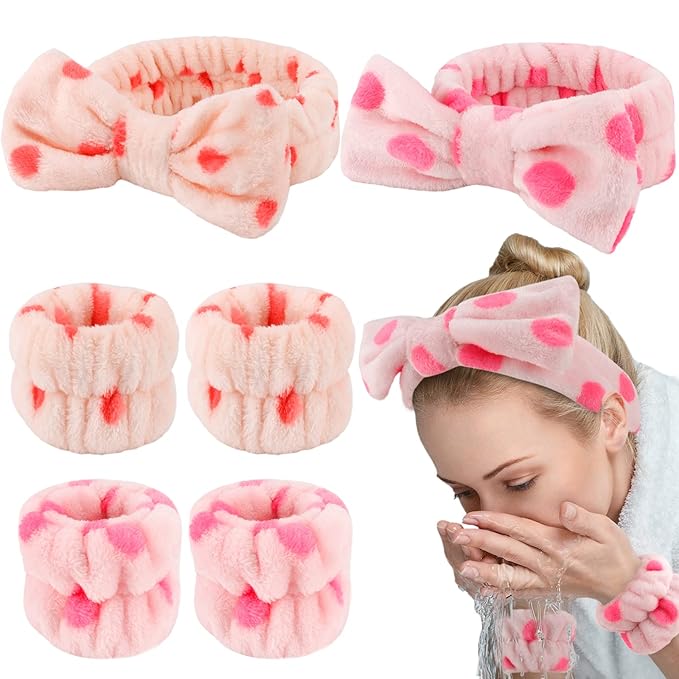 WHAVEL 6PCS Spa Headband and Wristbands Set, Face Wash Headband Wrist Bands for Washing Face Makeup Skincare Hair Band Skin Care Accessories Tools
