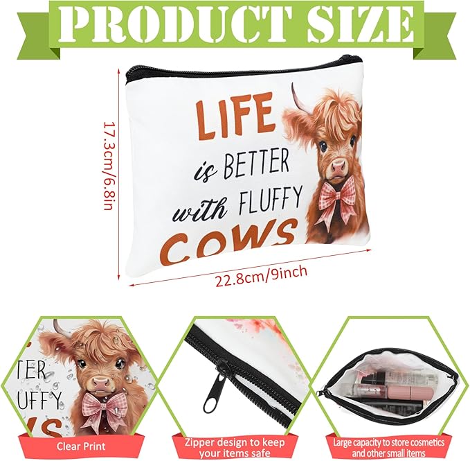 Pinkunn 16 Pcs Valentines Canvas Makeup Bags Bulk Inspirational Christian Women Religious Galentine Gifts Inspirational Bible Verse Pencil Pouch Makeup Bags with Zipper for Travel(Highland Cow)