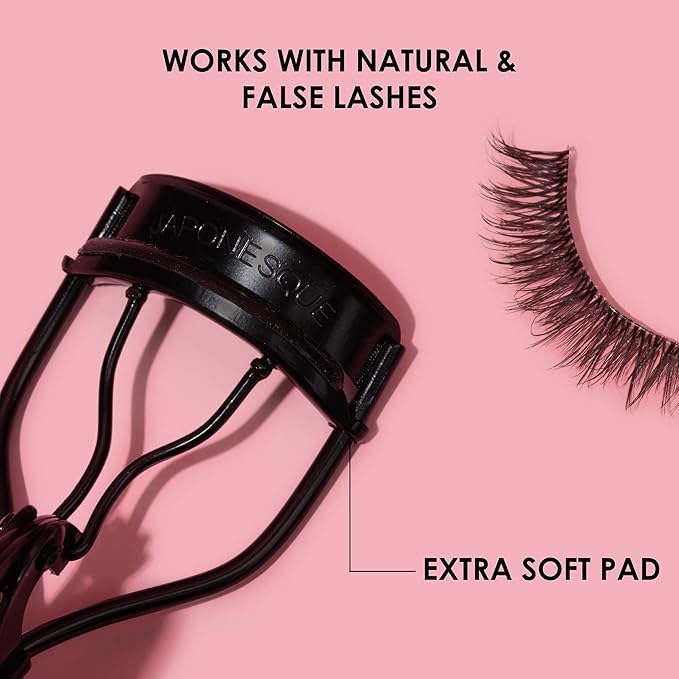 JAPONESQUE Pro Performance Lash Curler with Natural Arch for Sweeping Volume on Natural or False Lashes, Holds Curl for up to 8 Hours, Includes 1 Refill Pad