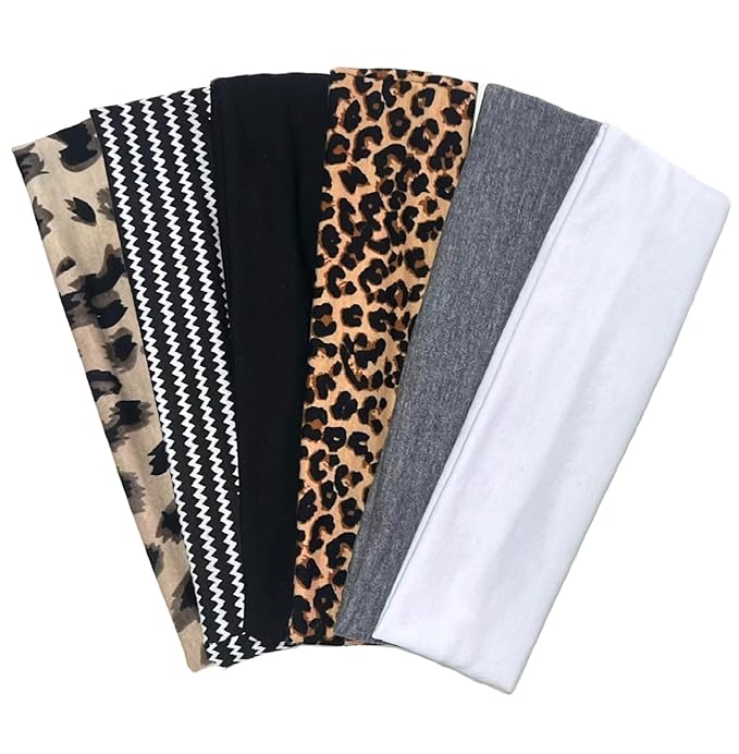 TERSE Cheetah Headbands for Women Short Hair Non Slip Elastic Sweat Hairbands Leopard Print Soft Fabric Hair Bands