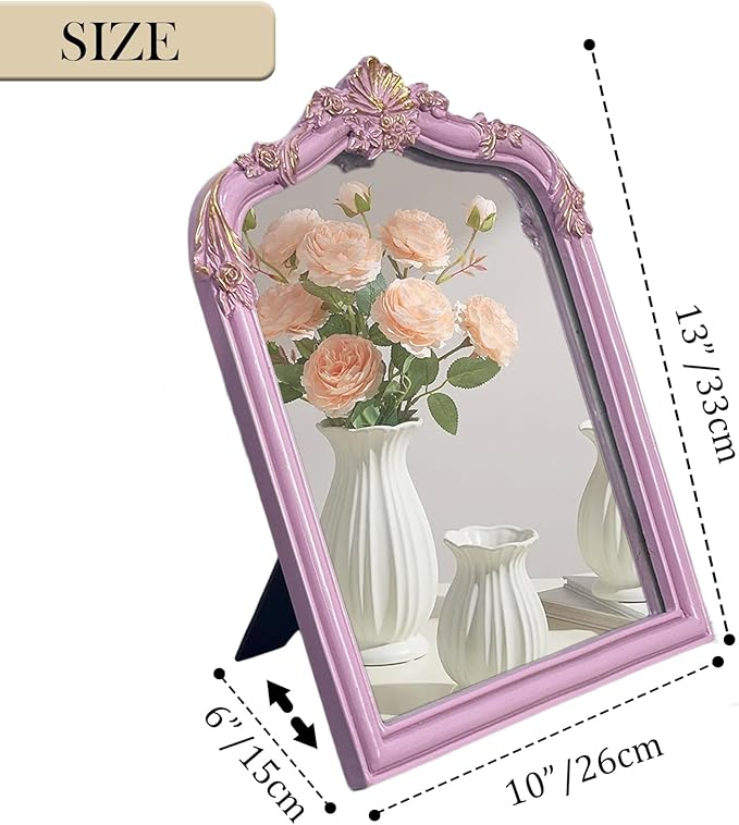 Pink Flower Bow Mirror - 13x10 Inch Perfect Elegant Decorative Accent, Wall-Mounted Tabletop Makeup Mirror for Nursery Baby Room Bedroom Decor