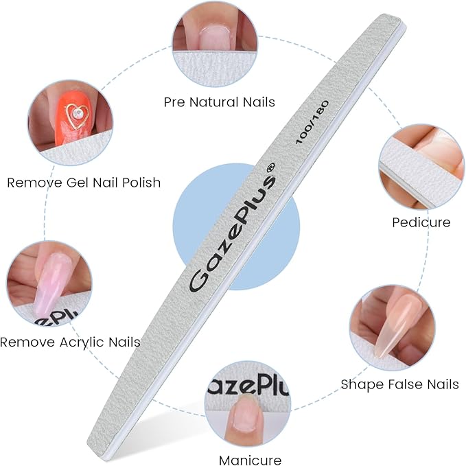 Nail Files, 24 PCS Fingernail Files 7" Long 100/180 Grit Emery Boards for Nails Professional Double Sided Nail File Bulk Washable Suitable for Both Acrylic and Natural Nails Zebra Half Moon