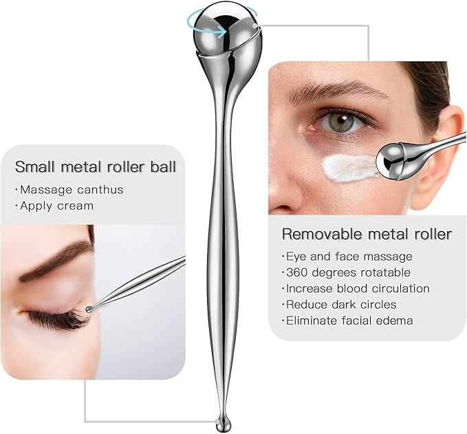 LISAPACK Metal Eye Cream Roller Wand, Face Massage, Facial Massager for Applicator, Reduce Puffiness