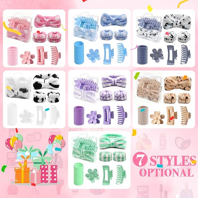 16 Pcs Skincare Headband Set, Face Washing Headband with Wristbands, Hair Claw Clips & Hair Ties, Spa Headbands for Women Girls, Perfect for Facial, Makeup, Shower, Gift Ready Box
