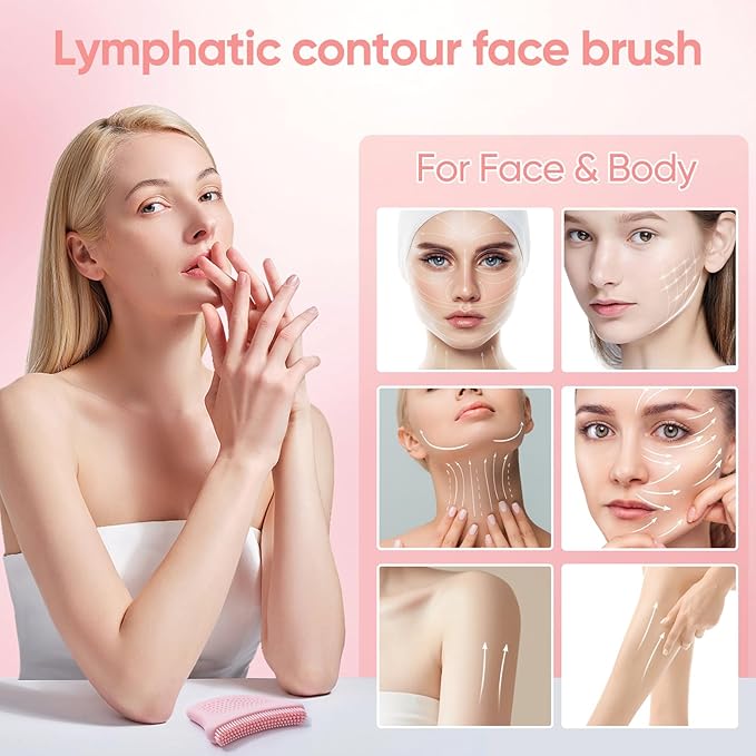 Lymphatic Contour Face Brush-Food Grade Silicone Lymphatic Drainage Massager - Easy Clean Dry Brush for Face for Jawline Sculpting & Anti-Puffiness, Detox & Lift,Improves Skin Glow & Absorption (1)