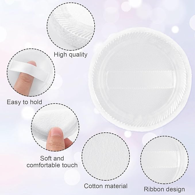 25 Pack 60mm Round Powder Puffs for Foundation Makeup Applicators, Soft Cotton Skin-Friendly Face Powder Sponge Velour Velet Puffs Pads for Cream Cosmetics- White