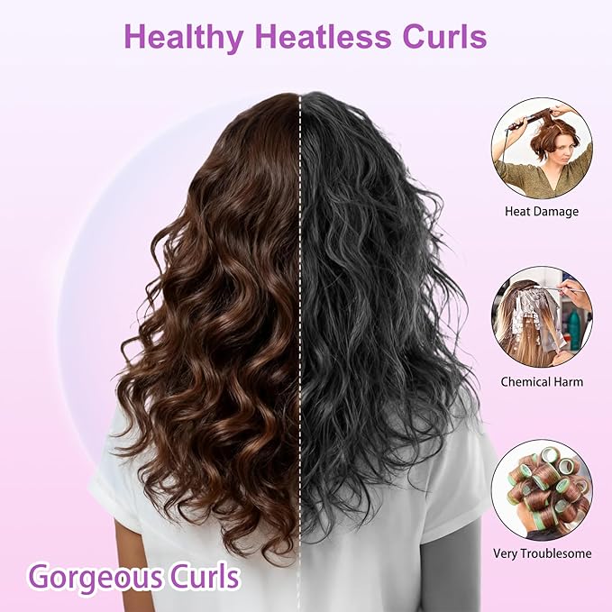 70" Heatless Curls Overnight Hair Curlers to Sleep In for Long Hair, Overnight Curls Heatless Hair Curler No Heat Curlers, Soft Satin Heatless Curling Set with Bonnet for Women - 8 PCS, Black