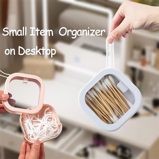 4 Pcs Hair Tie Organizer, Portable Hair Tie Containers Storage Box Small Stackable Hair Ties Qtip Travel Holder Cotton Swab Dispenser Hair Accessories Organizer for Girls (4PCS,white)