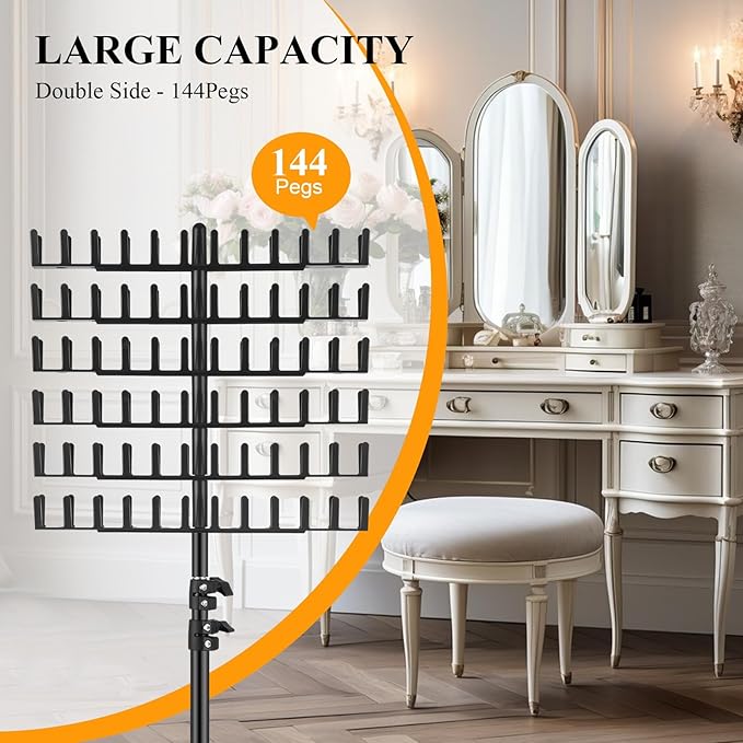JANMPASK Braiding Hair Rack Height Adjustable 144 Pegs Braiding Rack Hair Extension Holder with Hair Braiding Tools Hair Divider Rack for Braiding Hair Separator Stand (black)